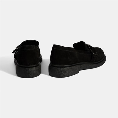 Kadın Siyah Metal Toka Detaylı Süet Loafer