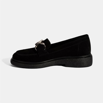 Kadın Siyah Metal Toka Detaylı Süet Loafer