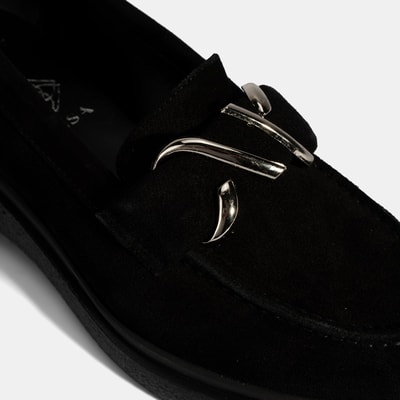 Kadın Siyah Metal Toka Detaylı Süet Loafer