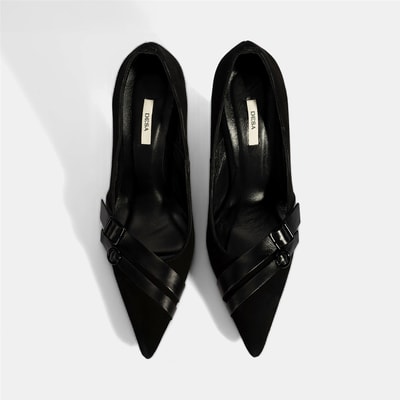 Kadın Siyah Metal Toka Detaylı Süet Stiletto