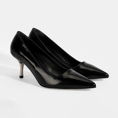 Kadın Siyah Metal Topuk Detaylı Rugan Abiye Ayakkabı