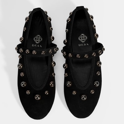 Kadın Siyah Metal Zımba Detaylı Mary Jane Babet