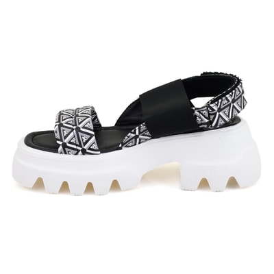 Kadın Siyah Monogram Desenli Dolgu Topuklu Sandalet