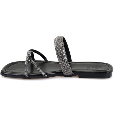 Kadın Siyah Parlak Taş Detaylı Terlik
