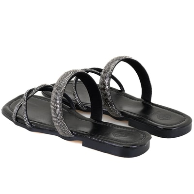 Kadın Siyah Parlak Taş Detaylı Terlik