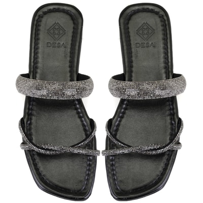 Kadın Siyah Parlak Taş Detaylı Terlik