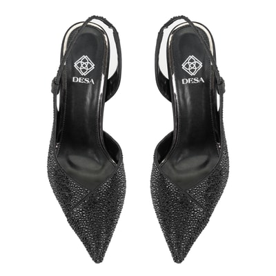 Kadın Siyah Parlak Taş Detaylı Topuklu Abiye