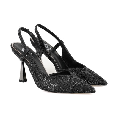 Kadın Siyah Parlak Taş Detaylı Topuklu Abiye