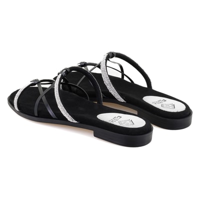 Kadın Siyah Parlak Taşlı Terlik