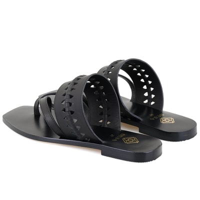 Kadın Siyah Parmak Arası Deri Terlik