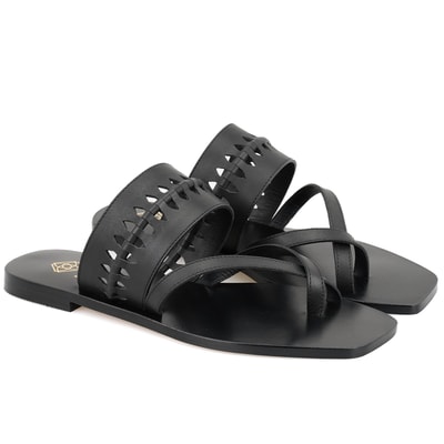 Kadın Siyah Parmak Arası Deri Terlik