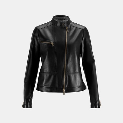 Kadın Siyah Perfore Detaylı Deri Ceket