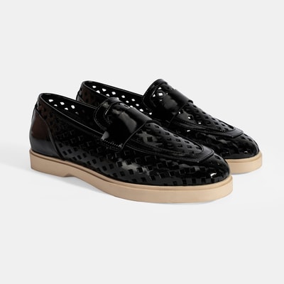 Kadın Siyah Perforeli Rugan Loafer