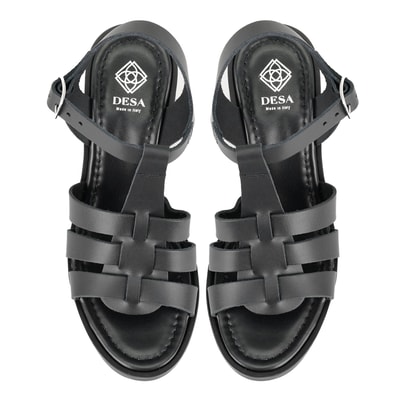 Kadın Siyah Platform Topuklu Deri Sandalet