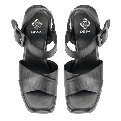 Kadın Siyah Platform Topuklu Deri Sandalet