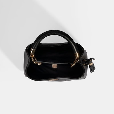 Kadın Siyah Püskül Aksesuarlı Deri El Çantası