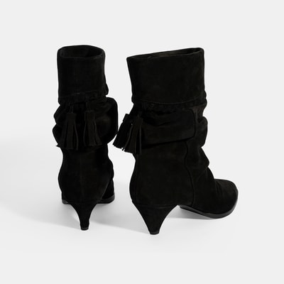 Kadın Siyah Püskül Detaylı Süet Topuklu Bot