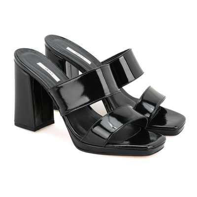 Kadın Siyah Rugan Deri Platformlu Terlik