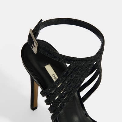 Kadın Siyah Simli Bantlı Topuklu Abiye Sandalet