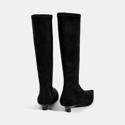 Kadın Siyah Sivri Burunlu Topuklu Stretch Çizme