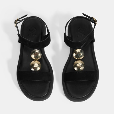 Kadın Siyah Süet Gold Aksesuarlı Sandalet