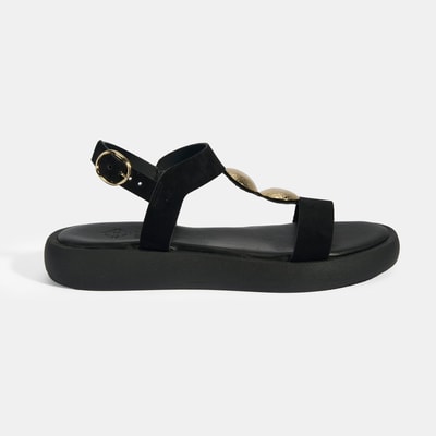 Kadın Siyah Süet Gold Aksesuarlı Sandalet