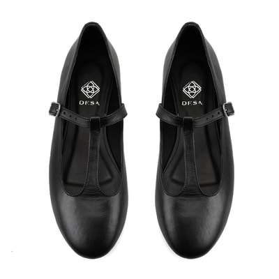 Kadın Siyah T-Bant Mary Jane Deri Babet