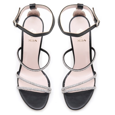 Kadın Siyah Taş Detaylı Topuklu Sandalet