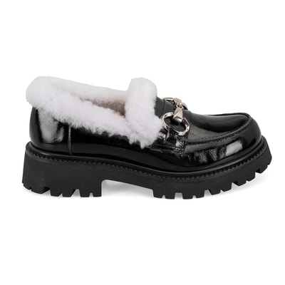 Kadın Siyah Toka Aksesuarlı Deri Loafer