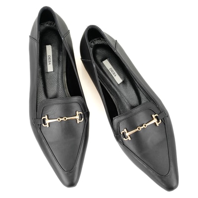 Kadın Siyah Toka Aksesuarlı Deri Loafer