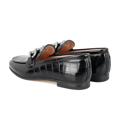 Kadın Siyah Toka Aksesuarlı Deri Loafer