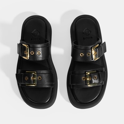 Kadın Siyah Toka Detaylı Deri Terlik 