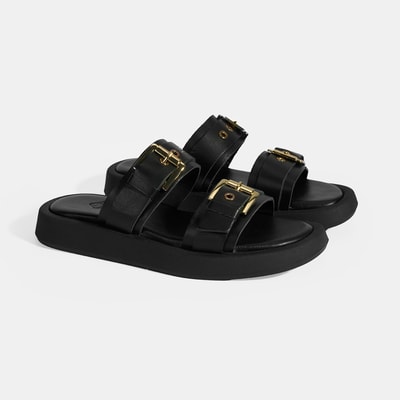 Kadın Siyah Toka Detaylı Deri Terlik 