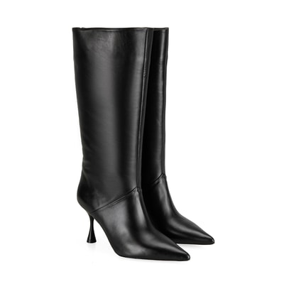 Kadın Siyah Topuklu Deri Çizme