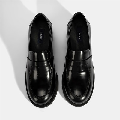 Kadın Siyah Topuklu Deri Loafer