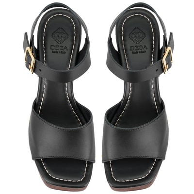 Kadın Siyah Topuklu Deri Sandalet