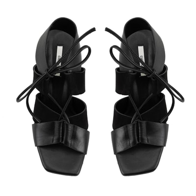 Kadın Siyah Topuklu Deri Sandalet