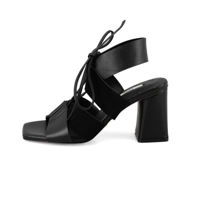 Kadın Siyah Topuklu Deri Sandalet