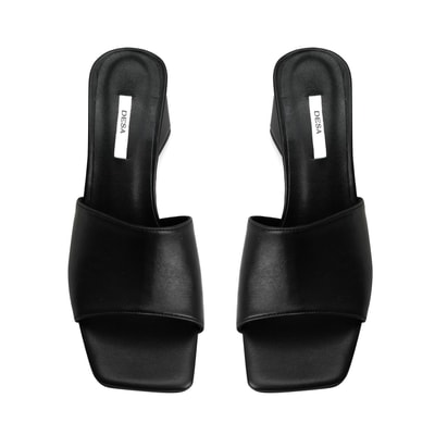Kadın Siyah Topuklu Napa Deri Terlik