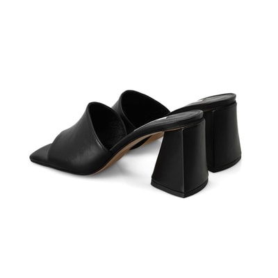 Kadın Siyah Topuklu Napa Deri Terlik
