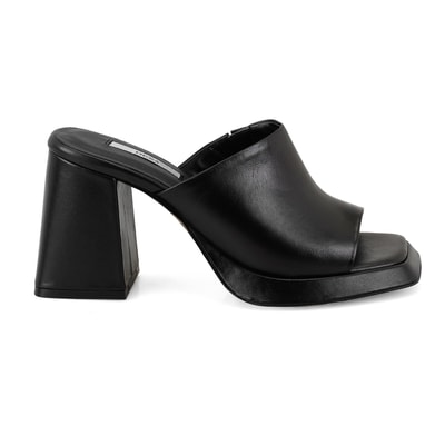 Kadın Siyah Topuklu Napa Deri Terlik