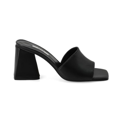 Kadın Siyah Topuklu Napa Deri Terlik