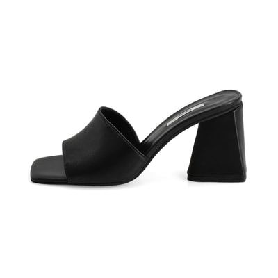 Kadın Siyah Topuklu Napa Deri Terlik