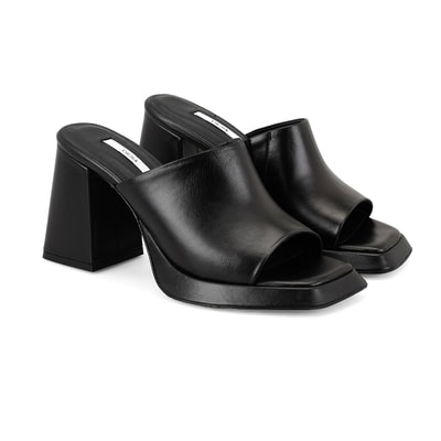 Kadın Siyah Topuklu Napa Deri Terlik