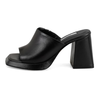 Kadın Siyah Topuklu Napa Deri Terlik