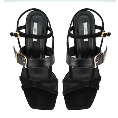 Kadın Siyah Topuklu Süet Deri Sandalet