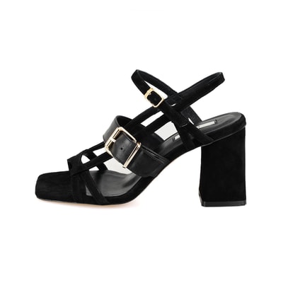 Kadın Siyah Topuklu Süet Deri Sandalet