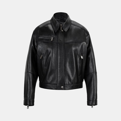 Kadın Siyah Yakalı Deri Bomber Ceket