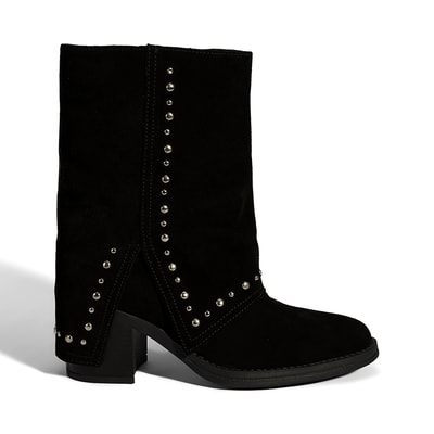 Kadın Siyah Zımba Detaylı Kalın Topuklu Süet Bot