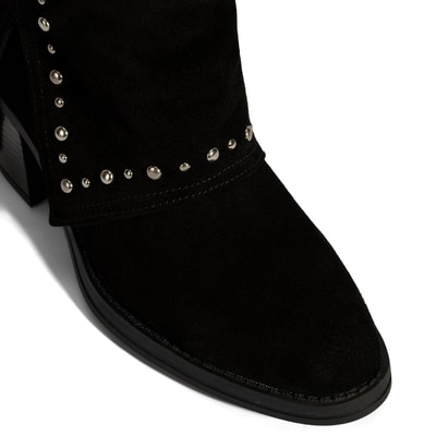 Kadın Siyah Zımba Detaylı Kalın Topuklu Süet Bot